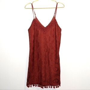 Xtraordinary Medium Burnt Orange Fully Lined Lace Spaghetti‎ Strap Tassel Dress